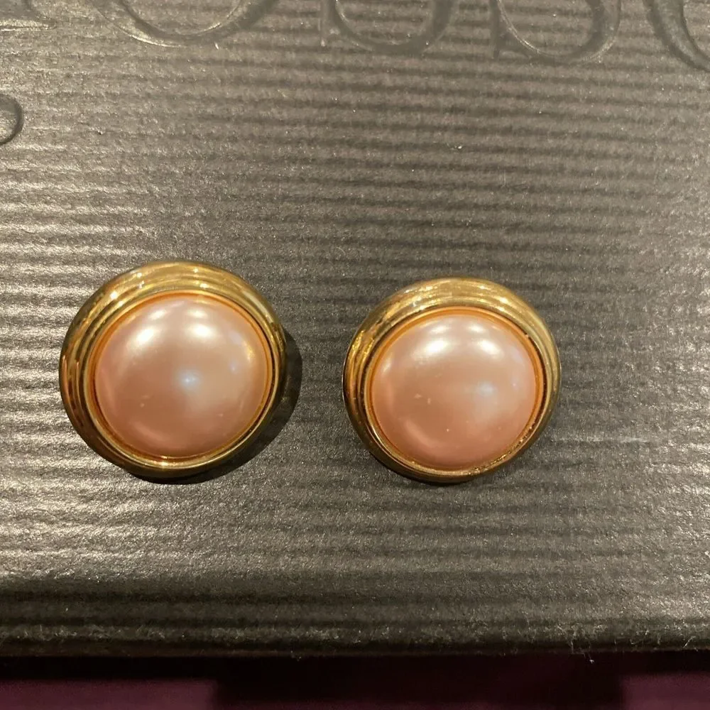 Vintage Monet Gold Tone Button‎ Earrings Clip On